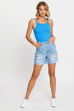 Blue Singlet Top Sleeveless Seamless -Women Clothing Shop singlet blue singlet top sleeveless seamless 32964788420801