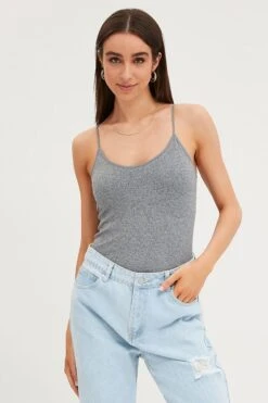Grey Seamless Singlet Top -Women Clothing Shop singlet grey seamless singlet top 32980790837441
