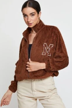 Beige Teddy Jacket Long Sleeve -Women Clothing Shop singlet regular camel teddy jacket long sleeve 32966014009537