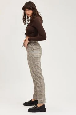 Check Slim Pants High Rise -Women Clothing Shop slim pant check slim pants high rise 33006689386689