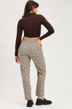 Check Slim Pants High Rise -Women Clothing Shop slim pant check slim pants high rise 33006689484993