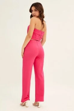 Pink High Waist Pant Straight Leg -Women Clothing Shop slim pant pink high waist pant straight leg 33036607946945