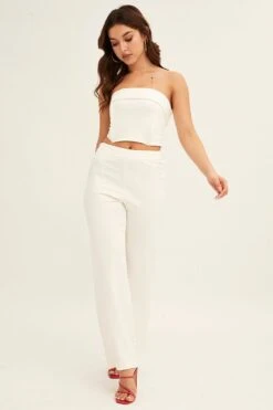 White High Waist Pant Straight Leg -Women Clothing Shop slim pant white high waist pant straight leg 33036903252161