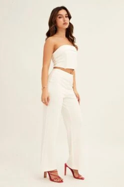 White High Waist Pant Straight Leg -Women Clothing Shop slim pant white high waist pant straight leg 33036903481537