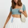 Blue Basic Seamless Square Neck Top -Women Clothing Shop t shirt blue basic seamless square neck top 32967162265793