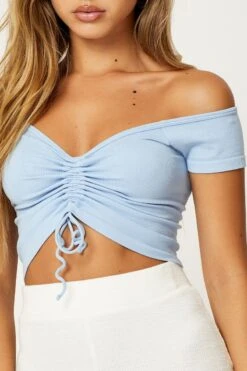 Blue Seamless Ruched Top -Women Clothing Shop t shirt blue seamless ruched top 33006678245569