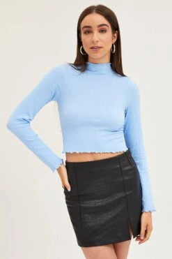 Blue Top Long Sleeve High Neck