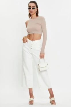 Beige Seamless One Shoulder Basic Top -Women Clothing Shop t shirt camel seamless one shoulder basic top 32980800438465