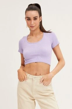 Purple T Shirt Short Sleeve Round Neck Seamless