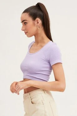 Purple T Shirt Short Sleeve Round Neck Seamless -Women Clothing Shop t shirt purple t shirt short sleeve round neck seamless 32964876927169