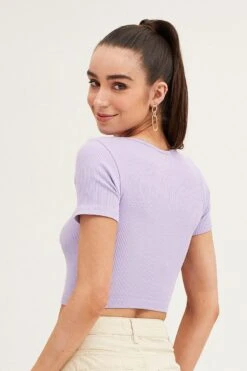 Purple T Shirt Short Sleeve Round Neck Seamless -Women Clothing Shop t shirt purple t shirt short sleeve round neck seamless 32964876959937