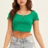 Green Scarf T-Shirt Short Sleeve Crop