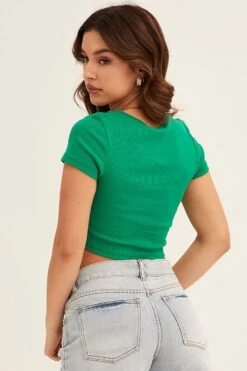Green Scarf T-Shirt Short Sleeve Crop -Women Clothing Shop top green scarf t shirt short sleeve crop 32980959690945