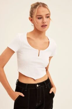 White Scarf T-Shirt Short Sleeve Crop -Women Clothing Shop top white scarf t shirt short sleeve crop 32980960641217