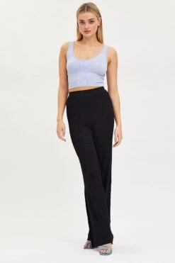 Black Knit Pants Knit High Rise -Women Clothing Shop track long black knit pants knit high rise 32964950425793