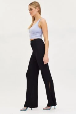 Black Knit Pants Knit High Rise -Women Clothing Shop track long black knit pants knit high rise 32964950458561