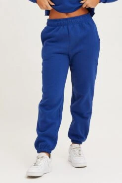 Blue Track Pants High Rise -Women Clothing Shop track long blue track pants high rise 32964954882241