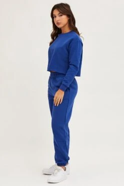 Blue Track Pants High Rise -Women Clothing Shop track long blue track pants high rise 32964954947777