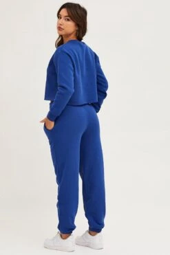 Blue Track Pants High Rise -Women Clothing Shop track long blue track pants high rise 32964954980545
