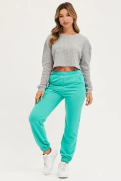 Green Track Pants High Rise -Women Clothing Shop track long green track pants high rise 32964956422337