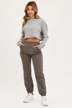 Grey Track Pants High Rise -Women Clothing Shop track long grey track pants high rise 32964956618945