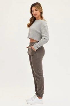 Grey Track Pants High Rise -Women Clothing Shop track long grey track pants high rise 32964956651713