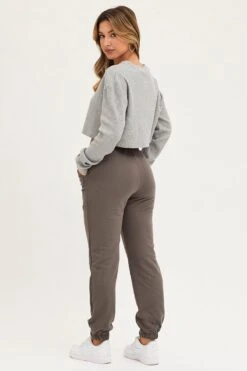 Grey Track Pants High Rise -Women Clothing Shop track long grey track pants high rise 32964956717249
