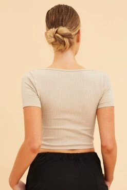 Brown Bone Seamless T-Shirt Crop Short Sleeve Square Neck -Women Clothing Shop tshirt rust bone seamless t shirt crop short sleeve square neck 32965103976641