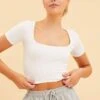 White Seamless T-Shirt Crop Short Sleeve Square Neck -Women Clothing Shop tshirt white seamless t shirt crop short sleeve square neck 32965104238785