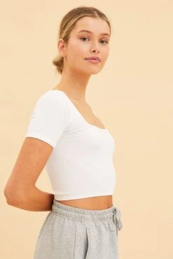 White Seamless T-Shirt Crop Short Sleeve Square Neck 11 White Seamless T-Shirt Crop Short Sleeve Square Neck -Women Clothing Shop tshirt white seamless t shirt crop short sleeve square neck 32965104337089