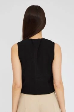 Black Top Waistcost Sleeveless V Neck Button Up Relaxed 12 Black Top Waistcost Sleeveless V Neck Button Up Relaxed -Women Clothing Shop wc0091 34wb black 5