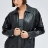 Black Faux Leather Jacket Long Sleeve -Women Clothing Shop wc1655 33wb black 1