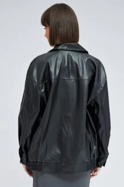 Black Faux Leather Jacket Long Sleeve 12 Black Faux Leather Jacket Long Sleeve -Women Clothing Shop wc1655 33wb black 5