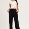 Black Cargo Pants High Rise Wide Leg -Women Clothing Shop wide leg pants black cargo pants high rise wide leg 32965016223937