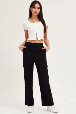 Black Cargo Pants High Rise Wide Leg
