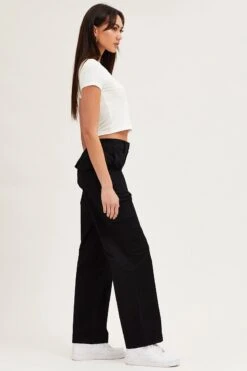 Black Cargo Pants High Rise Wide Leg -Women Clothing Shop wide leg pants black cargo pants high rise wide leg 32965016322241