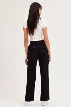 Black Cargo Pants High Rise Wide Leg -Women Clothing Shop wide leg pants black cargo pants high rise wide leg 32965016355009