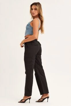 Black Cargo Pants Mid Rise -Women Clothing Shop wide leg pants black cargo pants mid rise 32980828029121