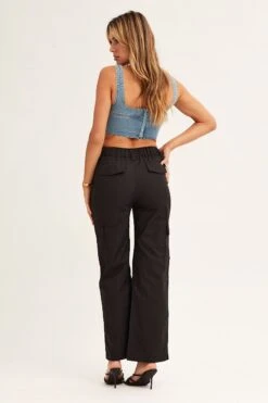 Black Cargo Pants Mid Rise -Women Clothing Shop wide leg pants black cargo pants mid rise 32980828061889
