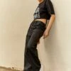 Black Cargo Pants Mid Rise -Women Clothing Shop wide leg pants black cargo pants mid rise 33128051867841