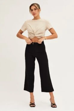 Black High Rise Linen Blend Wide Leg Pants -Women Clothing Shop wide leg pants black high rise linen blend wide leg pants 32980829241537