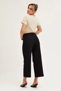 Black High Rise Linen Blend Wide Leg Pants -Women Clothing Shop wide leg pants black high rise linen blend wide leg pants 32980829307073