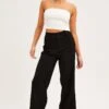 Black Mid Rise Pant Tailored Wide Leg -Women Clothing Shop wide leg pants black mid rise pant tailored wide leg 33126733807809