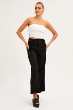 Black Mid Rise Pant Tailored Wide Leg -Women Clothing Shop wide leg pants black mid rise pant tailored wide leg 33126733873345