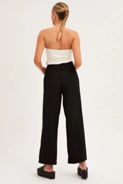 Black Mid Rise Pant Tailored Wide Leg -Women Clothing Shop wide leg pants black mid rise pant tailored wide leg 33126733938881