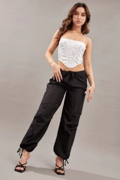 Black Utility Relaxed Pant Low Rise -Women Clothing Shop wide leg pants black utility relaxed pant low rise 32980820361409