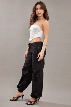 Black Utility Relaxed Pant Low Rise -Women Clothing Shop wide leg pants black utility relaxed pant low rise 32980820426945