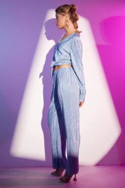 Blue Plisse Pant Wide Leg -Women Clothing Shop wide leg pants blue wide leg pants 33089966833857