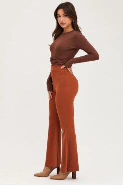 Brown Flare Pants High Rise 11 Brown Flare Pants High Rise -Women Clothing Shop wide leg pants brown flare pants high rise 32964948820161