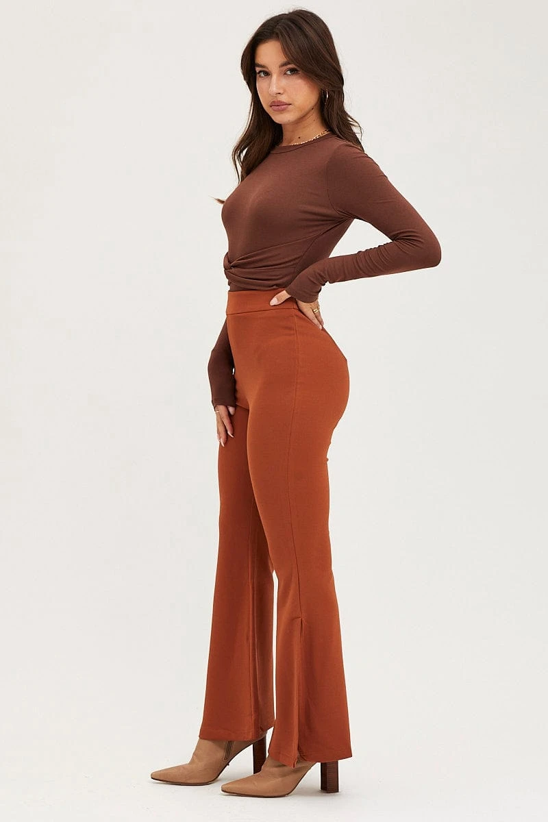 Brown Flare Pants High Rise 6 Brown Flare Pants High Rise - Image 4